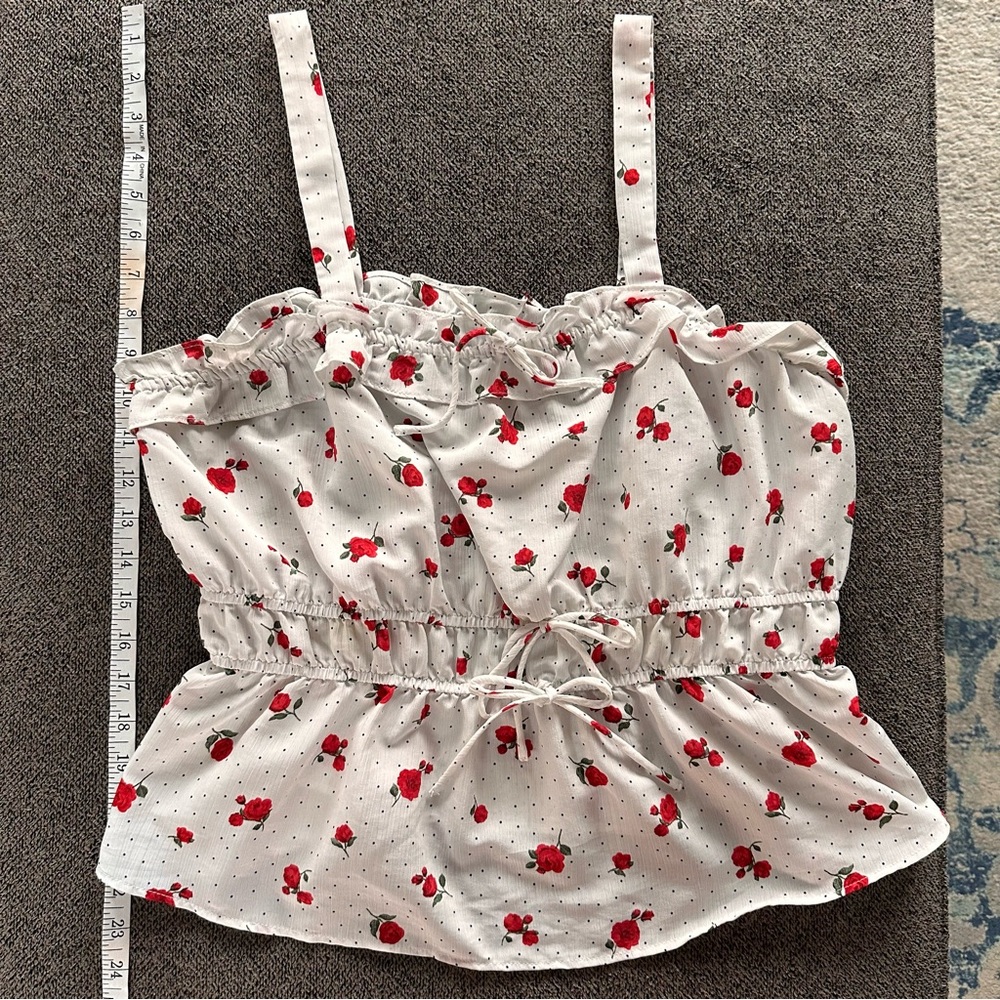 Sweet Rain White and Red Floral Tank Top